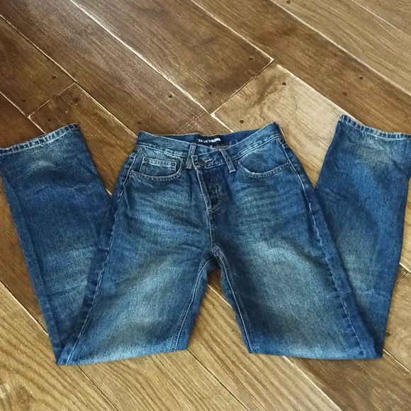 NEW jeans dark wash cross closure button fly straight leg flattering size 0 - Picture 8 of 10